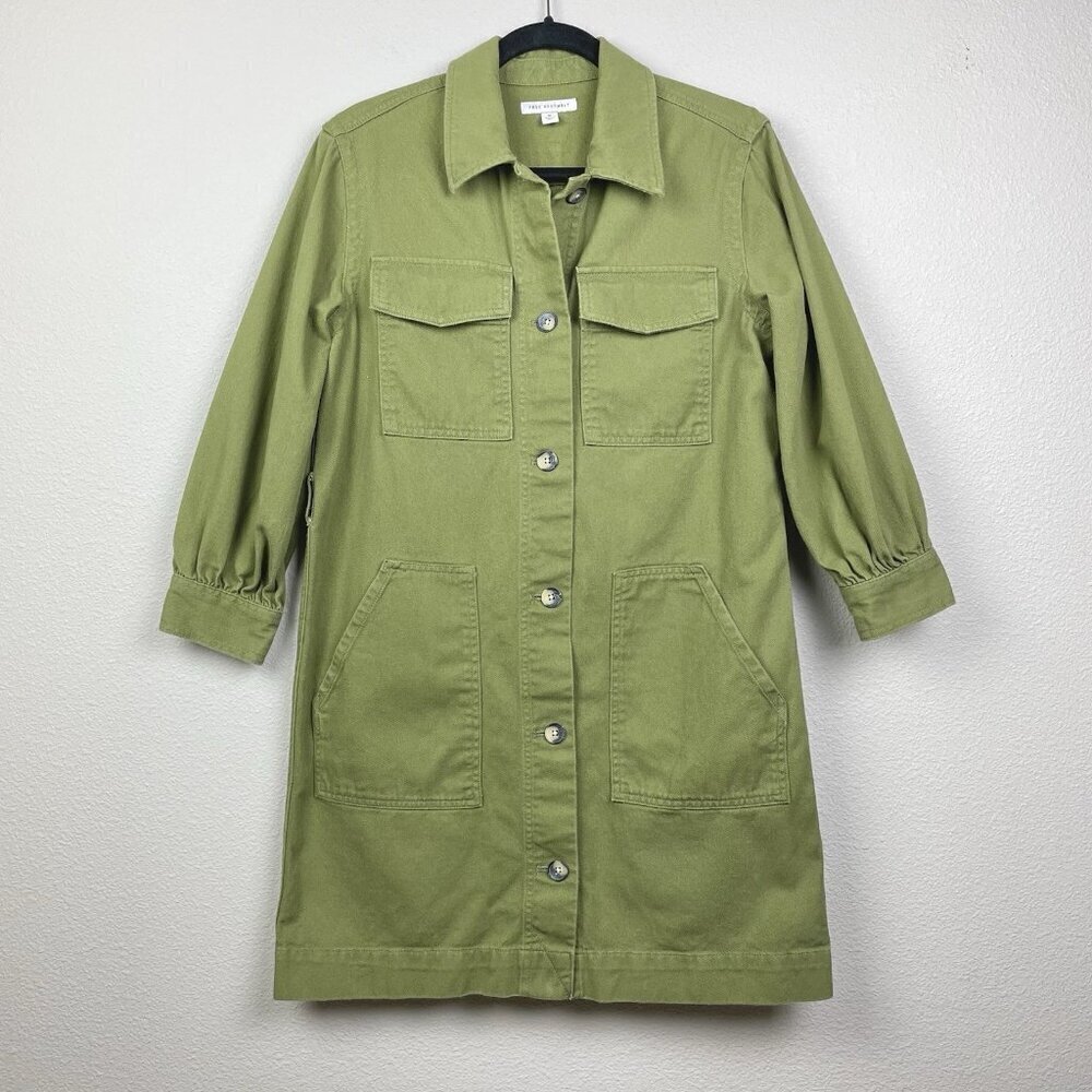 Free Assembly Women's Medium Utility Mini Dress 3/4 Sleeves Canvas Button Front